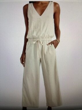 Splendid Kali V-Neck Sleeveless Wide Leg Jumpsuit 56% Linen Size XS